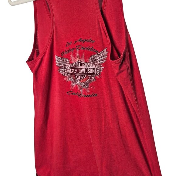 Harley-Davidson Womens Red Graphic California Top Distressed Faded Worn in L - Picture 9 of 12